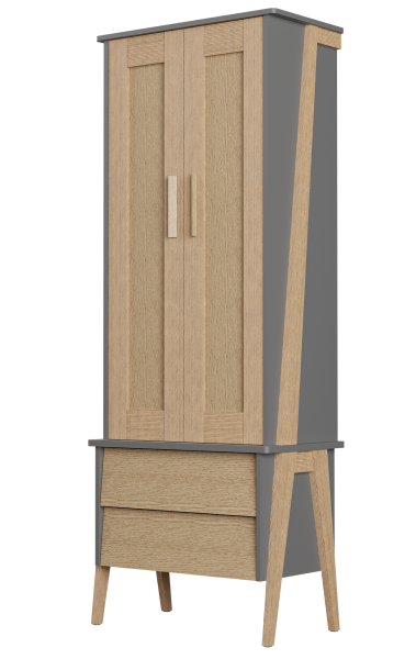 Шкаф Сканди 2-х дверный узкий 75х45х199,8 см (дуб, серый ясень)